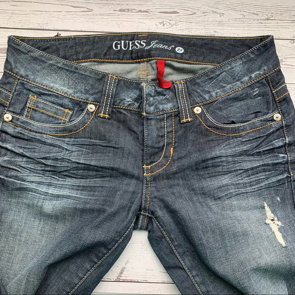 GUESS jeans low rise distressed boot cut jean size 29